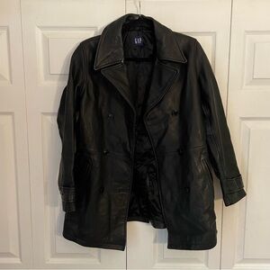 Gap Vintage Y2K Leather Double Breasted Coat Small
